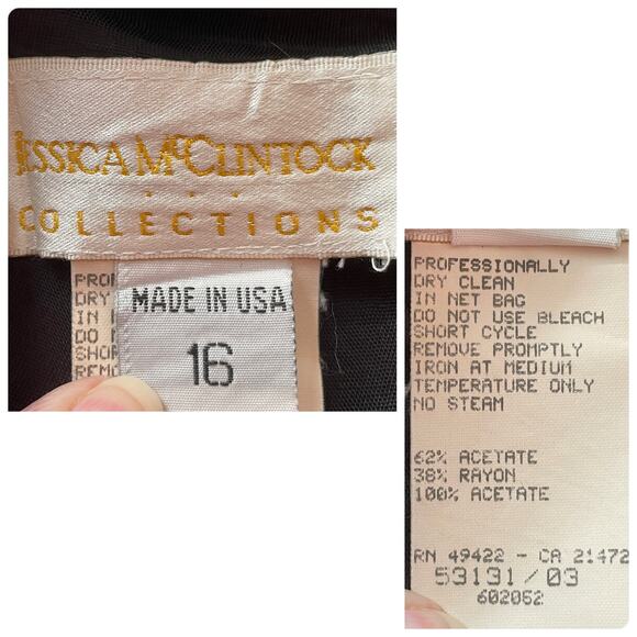 Jessica McClintock Vtg Black Evening Embroidered Formal Maxi Gown Dress 16 - Picture 12 of 13